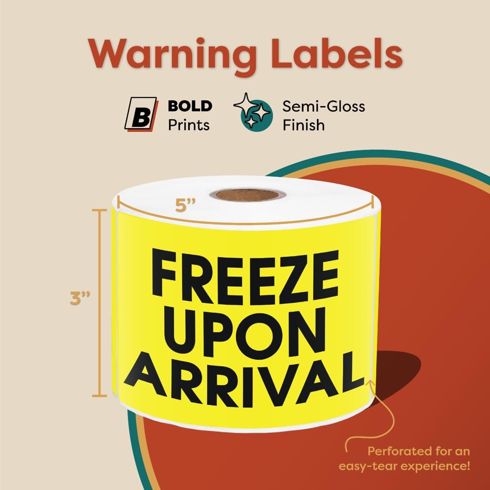3" X 5" Freeze Upon Arrival Shipping Stickers (500 Labels, 1 Roll)