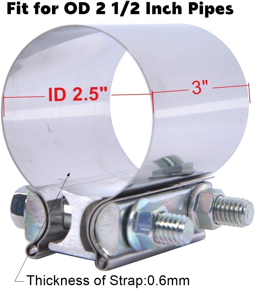 ID 2.5 Inch Exhaust Clamp, 2-1/2" Lap Joint Band Clamp