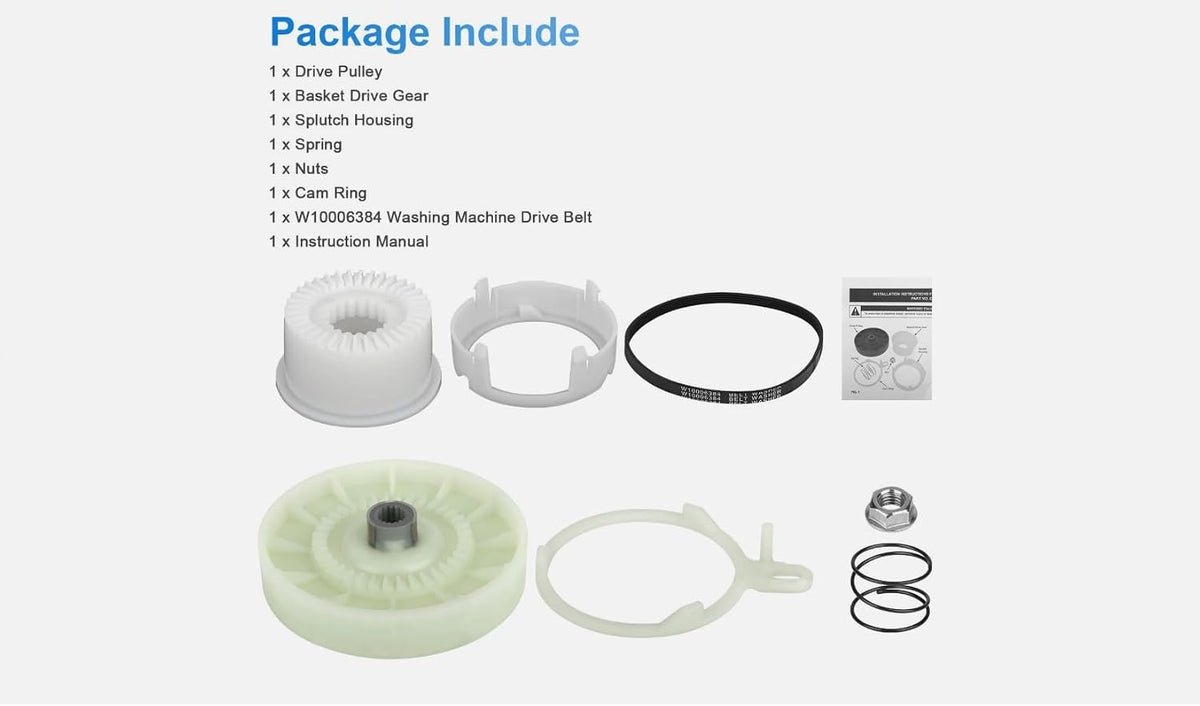 Pulley Clutch Kit Fit For Maytag MVW6230HC0 7MMVWC565FW1 7MMVWC465JW0 NTW4516FW3 MVWP576KW1 MVWC465HW3 MVWC565FW1 MVW6230HW1 MVW6200KW1 MVW6230HW2 MVW6230RHW1 MVWP575GW1 4KMVWC430JW0 Washer