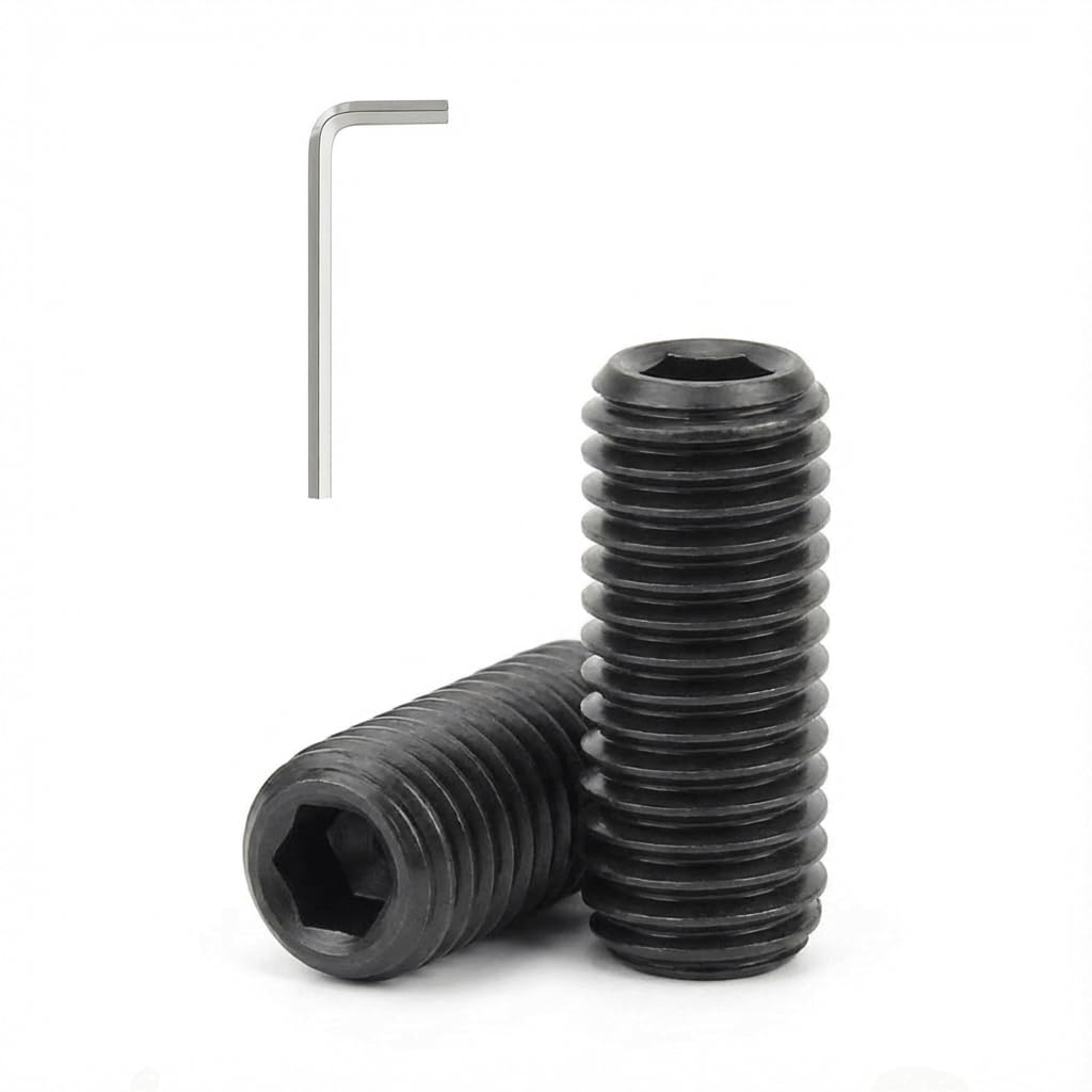 1/4-20 x 5/8'' (20 Pack) Set Screws, Black Oxide 304 Stainless Steel 18-8, Internal Hex Head Allen Drive Cup Point Screws (with Hex Key Wrench)