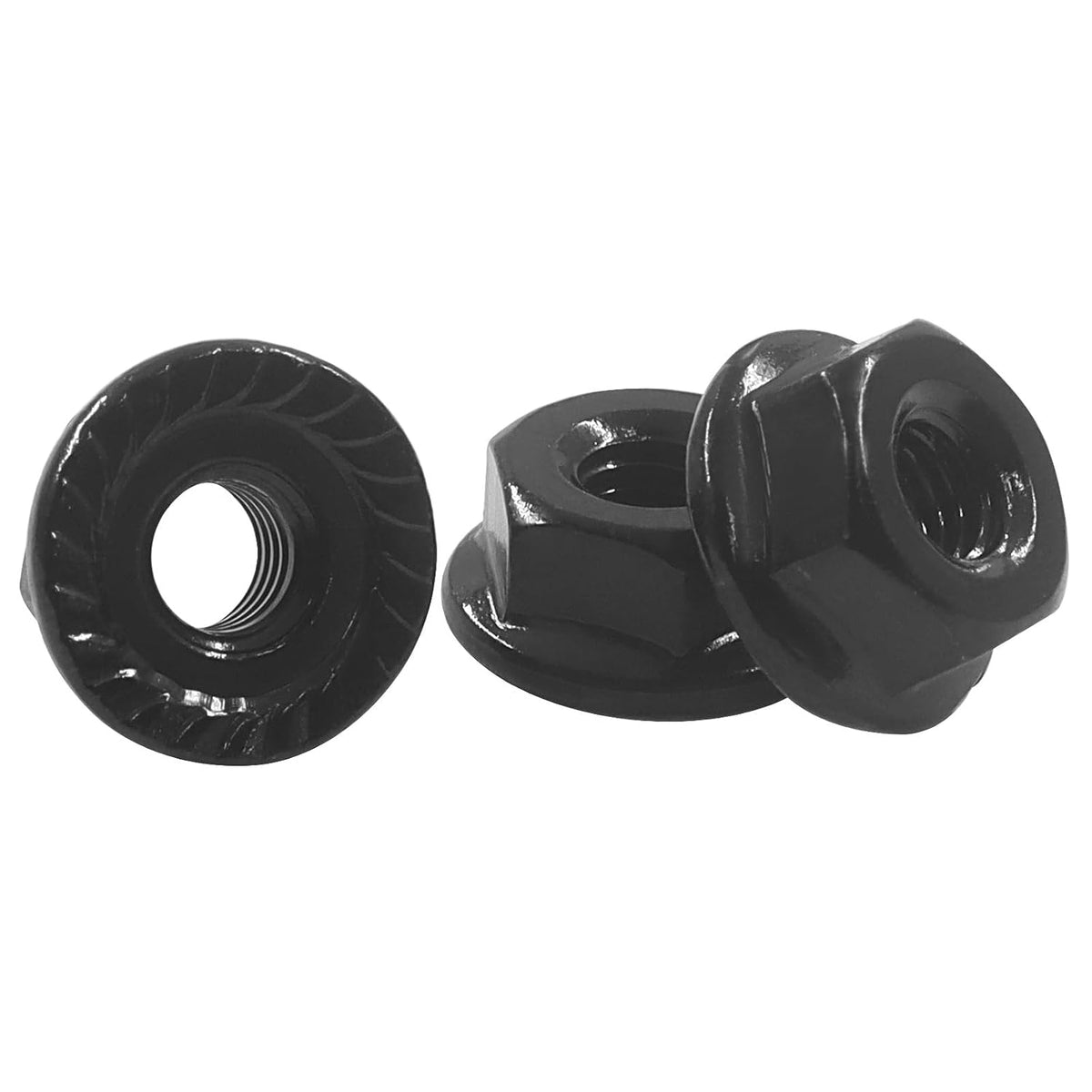 10#-32 Serrated Flange Hex Lock Nuts, 50 PCS, Black Finish