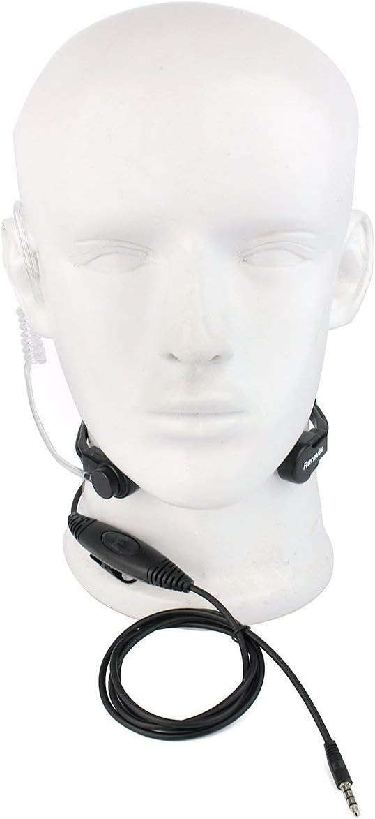 Adjustable Throat Mic, Walkie Talkie Earpiece with Mic 1 Pin 3.5mm | Covert Acoustic Tube Earpiece with PTT Back