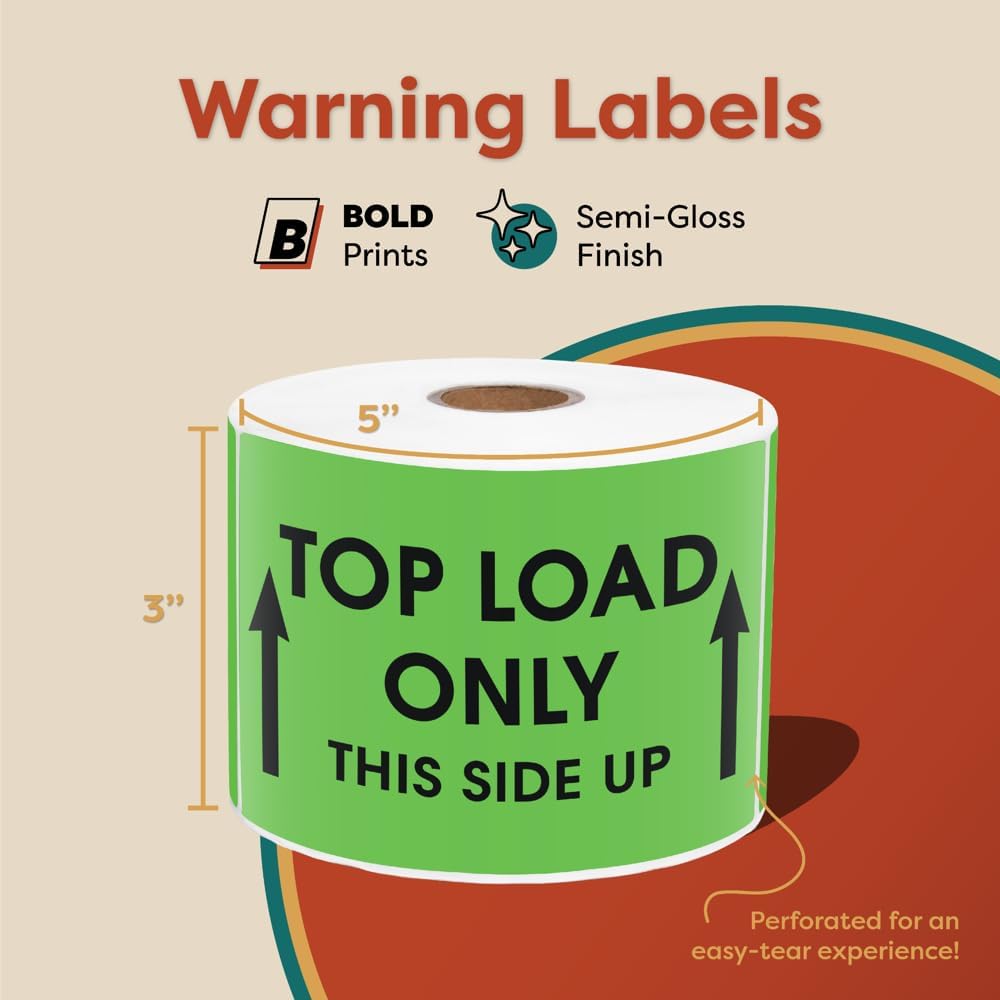 3" X 5" Top Load Only This Side Up Shipping Stickers (500 Stickers, 1 Roll)