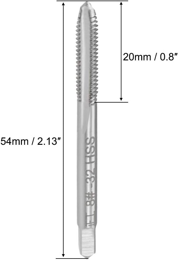 uxcell Machine Tap #8-32 UNC Thread 2B Class 3 Flutes High Speed Steel Screw Threading Tap Tapping Tool 5pcs