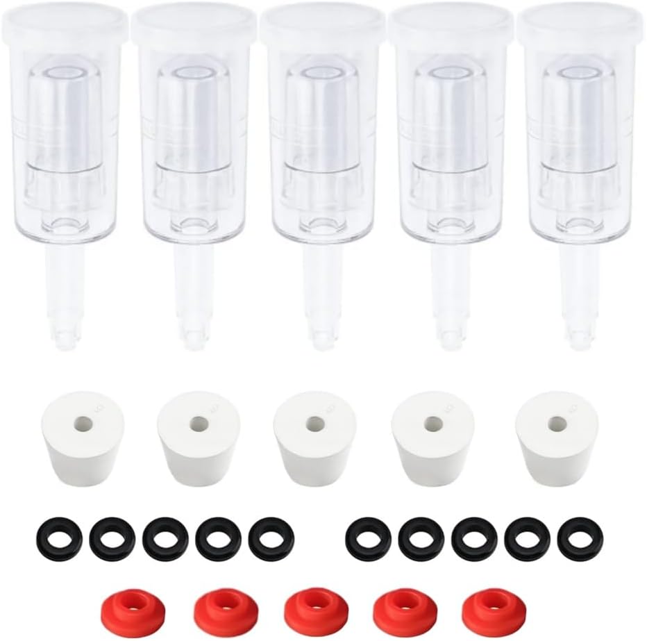 3-Piece Airlock 5-Pack with 5PCS #6 Stoppers, 5pcs Silicone Loops & 10PCS Grommets – Complete Fermentation Kit for