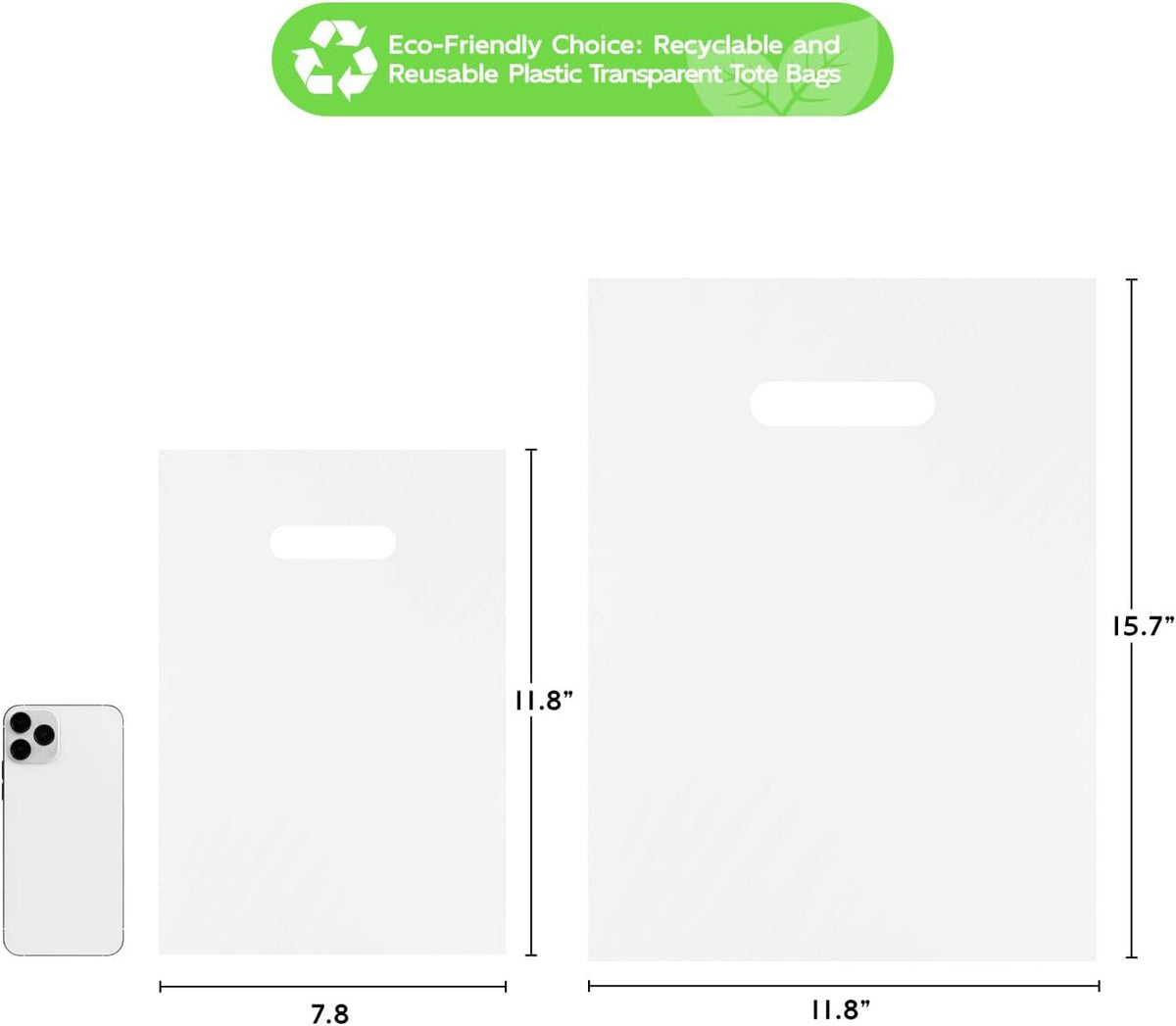Plastic Shopping Bag for Small Business 15.8" Merchandise Bag Die Cut with Handle Store Retail - White