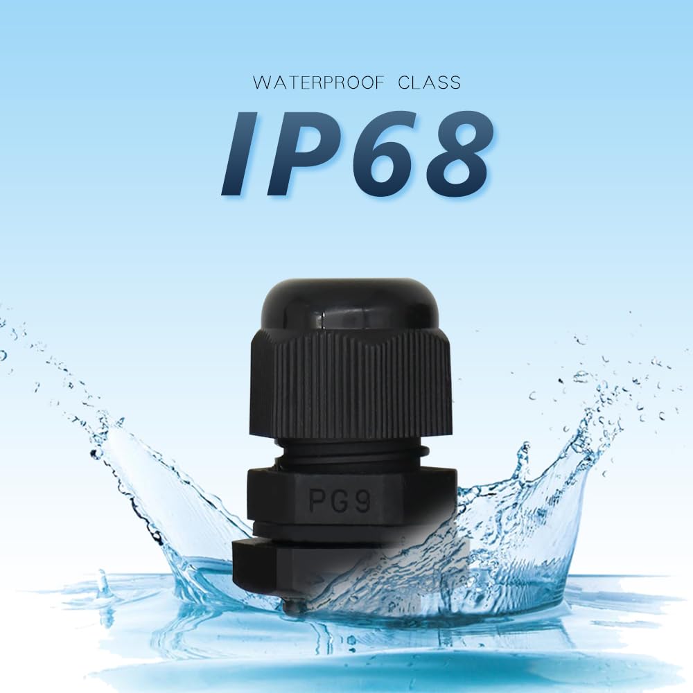 MAKERELE PG9 Nylon Cable Gland, IP68 Waterproof, 4-8.2mm, 20 Pack, Black