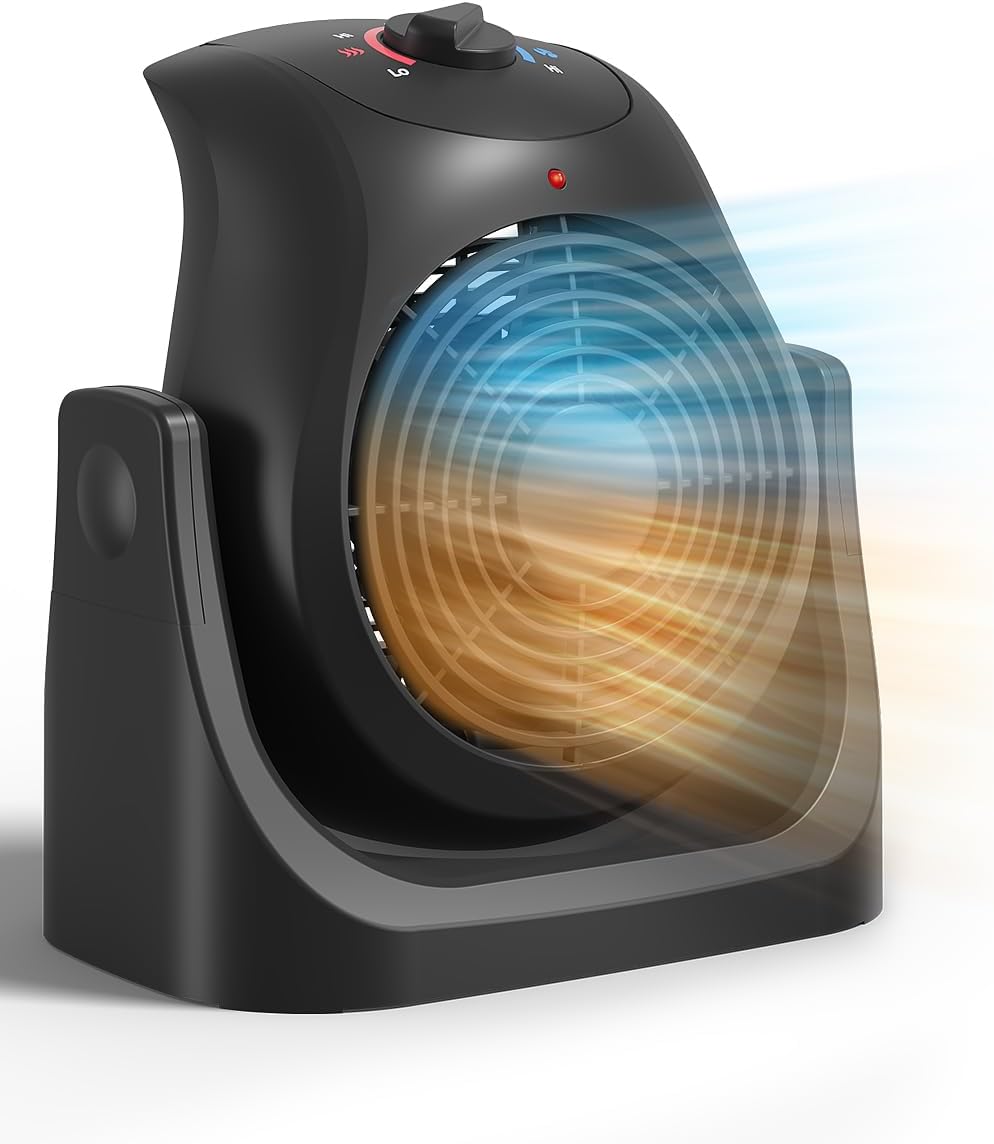 2 in 1 Heater Fan Combo, Portable Space Heater Cooling Desk Fan, Air Circulator Fan 45° Tilt, 2 Wind Speeds, 1500W