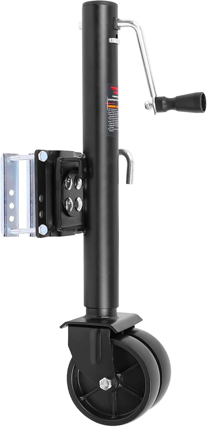 2000 lbs Dual Wheel Trailer Jack, Heavy-Duty Swivel Tongue Jack with 6" Double Caster Wheels, 12" Lift Range for