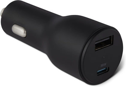 Fast-Charging Car Charger, Dual-Port, 1 USB-C + 1 USB-A, 48W, Black