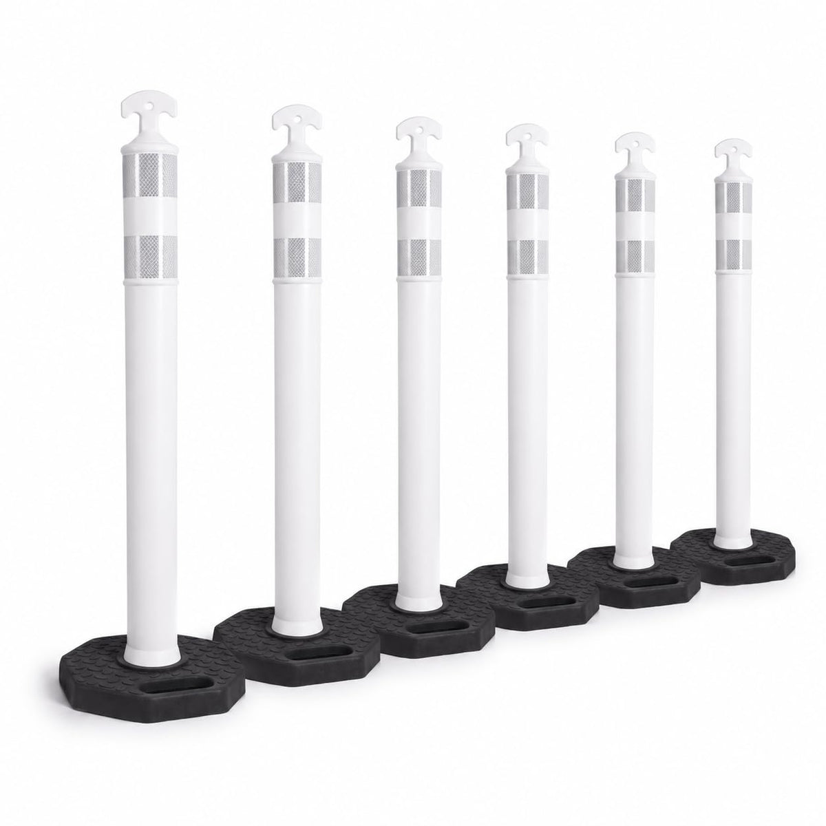 6 Pack 42 Inch White Traffic Cones Delineator Posts with Rubber Base