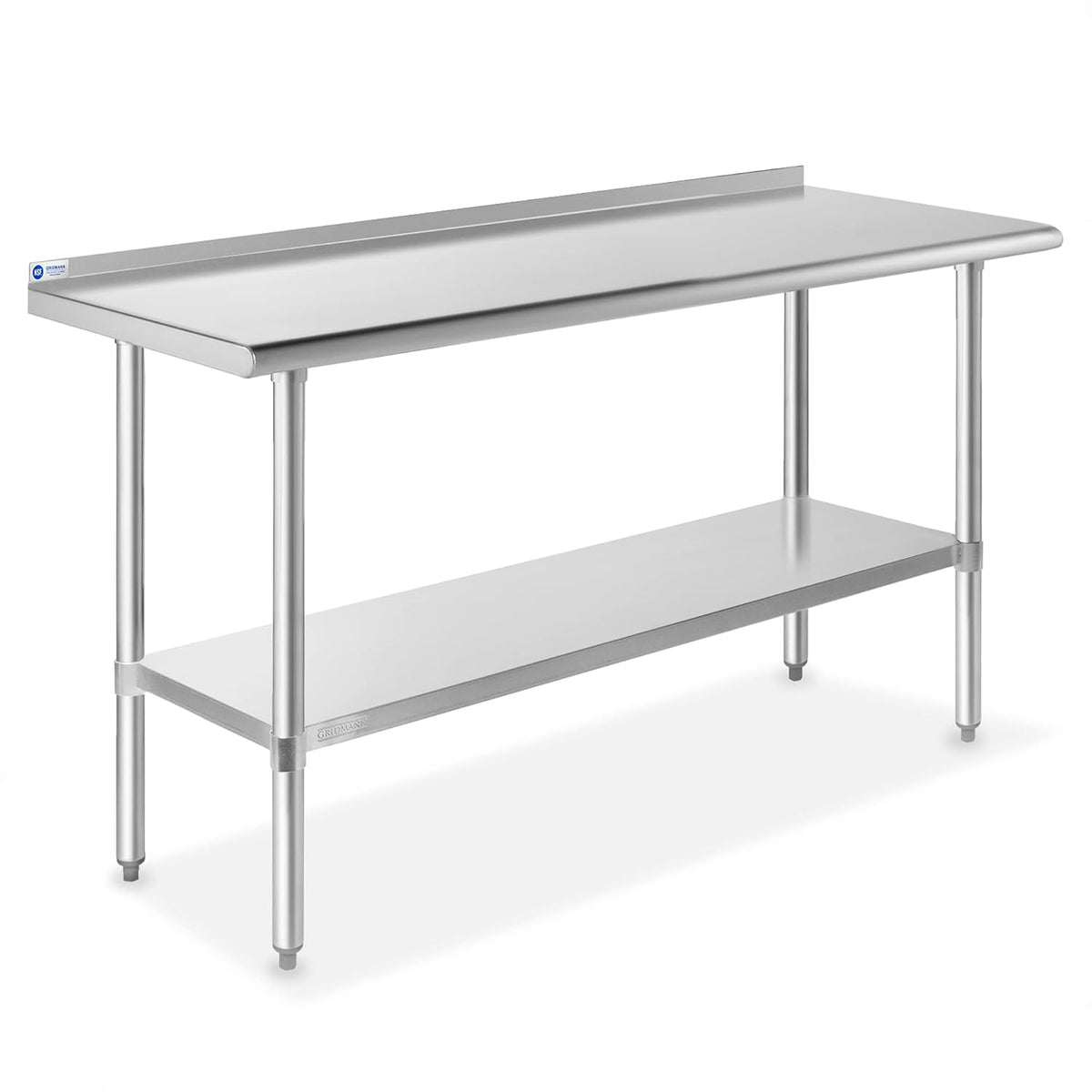 Stainless Steel Kitchen Prep Table 60 x 24 Inches with Backsplash and Under Shelf, NSF Commercial Work Table for