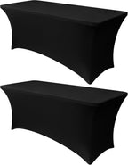 6ft Stretch Black Spandex Table Cloth 2 Pack for Folding Tables