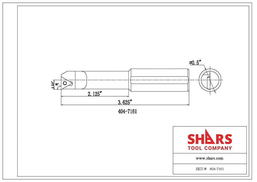 Shars 1/2" x 3-5/8" 90° Indexable Boring Bar 404-7161 1]