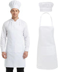 Hecila Chef Hat and Apron Set Adjustable Kitchen Cooking Bib Aprons with 2 Pockets Chef Hat with Butcher Cap Costume