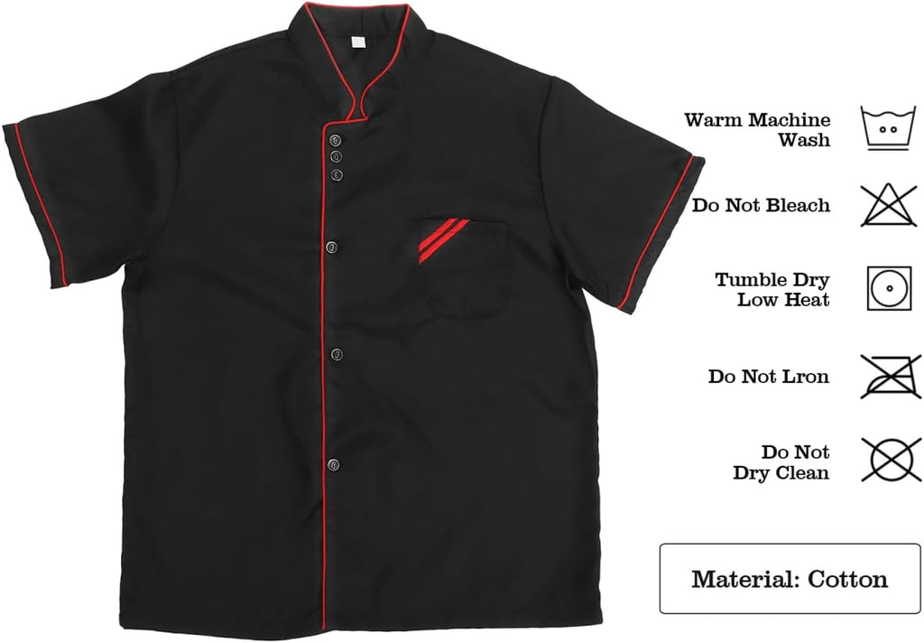 Unisex Short Sleeve Chef Coat Jacket, Short Sleeve Chef Coat Shirt for Women Men M (Black)