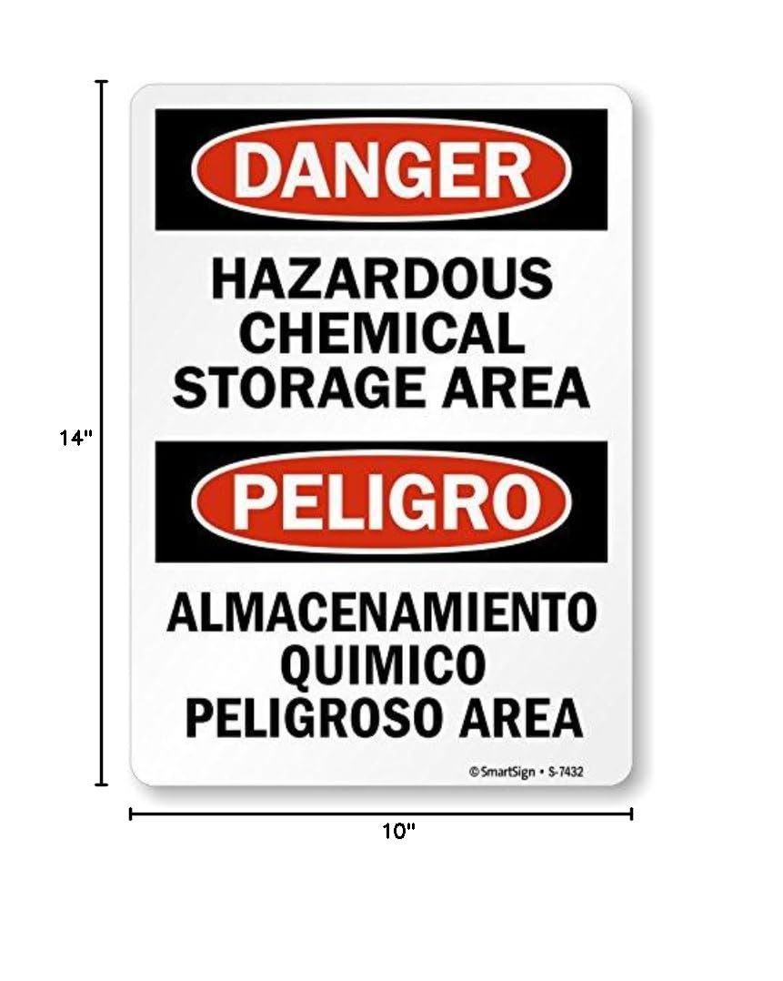 14 x 10 inch “Danger - Hazardous Chemical Storage Area” Bilingual OSHA Sign, Digitally Printed, 55 mil HDPE Plastic