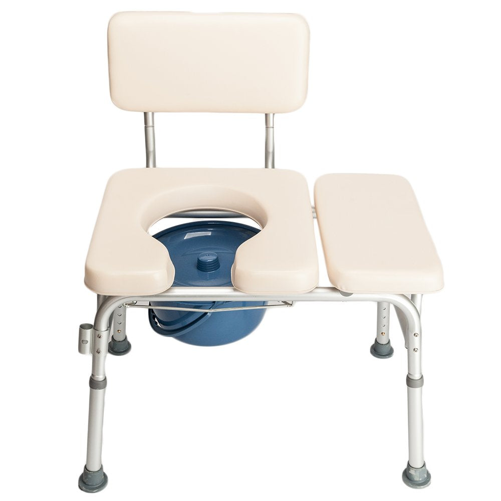 2 in 1 Transfer Bench Commode Chair with Bucket, Height Adjustable