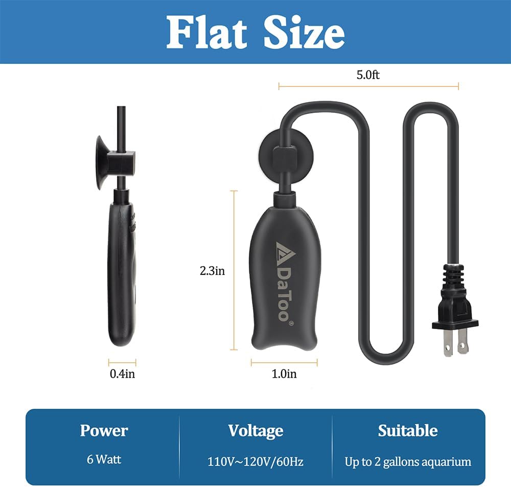 Super Mini Aquarium Heater 6 Watts Small Fish Tank Flat Heater 6W with Free Thermometer Strip Submersible Slim Betta