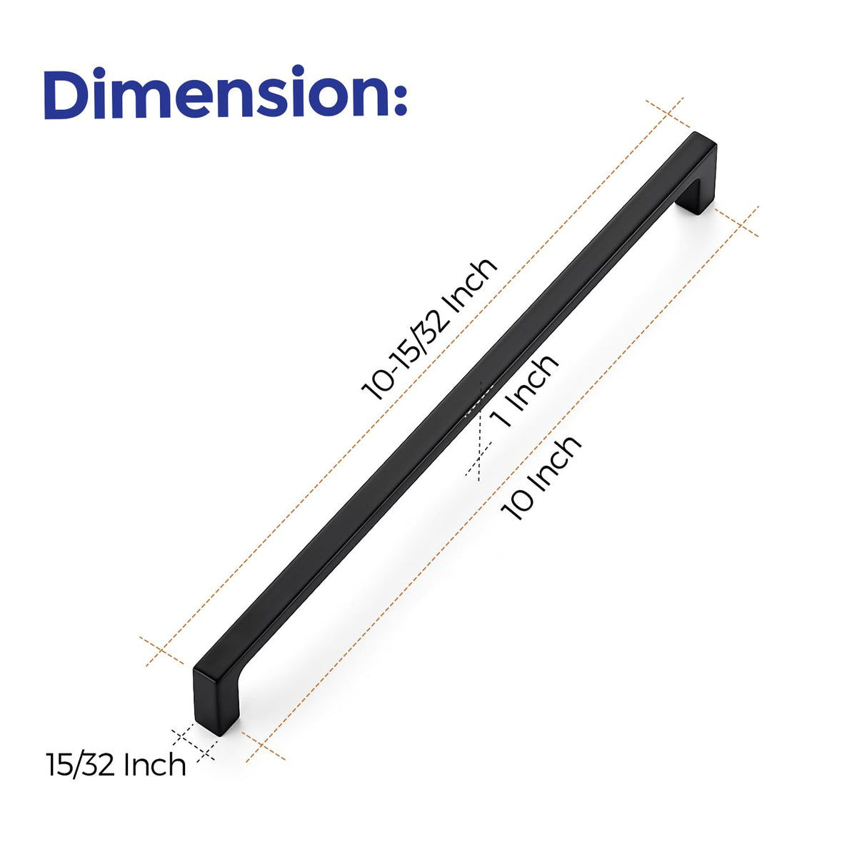 Matte Black Square & Solid Cabinet Handles,10 Inch,3 Pack