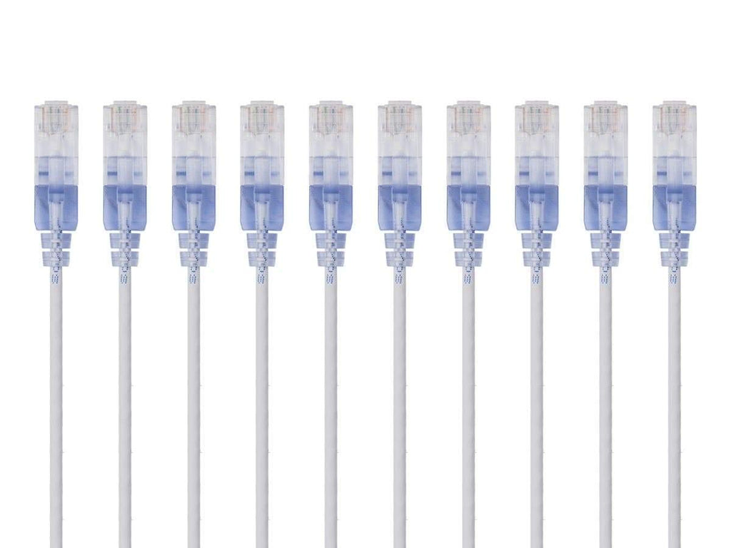 Cat6A Ethernet Patch Cable - Snagless RJ45, 550Mhz, 10G, UTP, Pure Bare Copper Wire, 30AWG, 10-Pack, 1 Feet, Blue