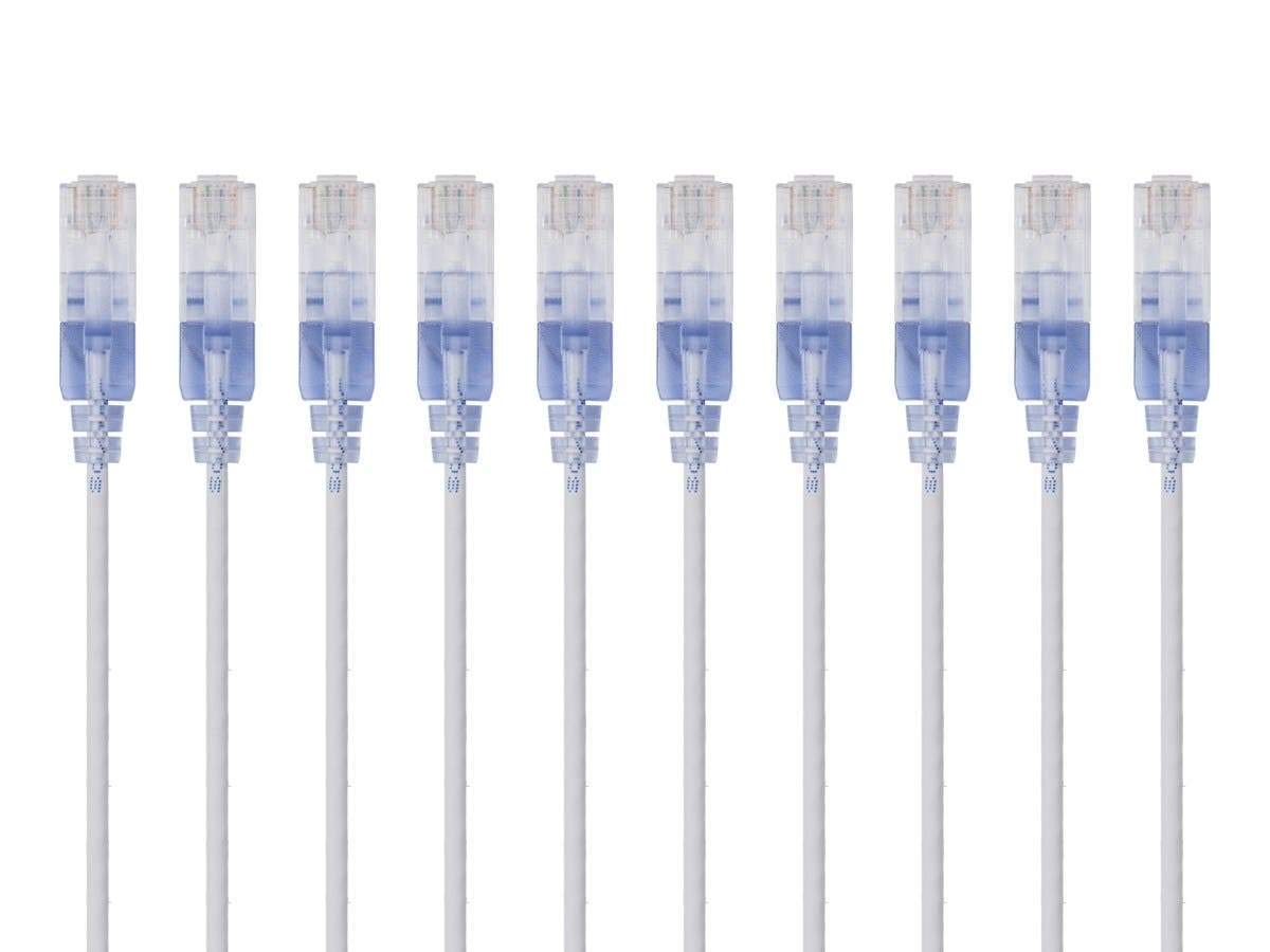 Cat6A Ethernet Patch Cable - Snagless RJ45, 550Mhz, 10G, UTP, Pure Bare Copper Wire, 30AWG, 10-Pack, 1 Feet, Blue