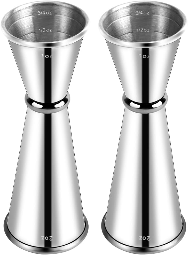 2Pcs Double Cocktail Jigger for Bartending, 2OZ & 1OZ, Rolled Edge