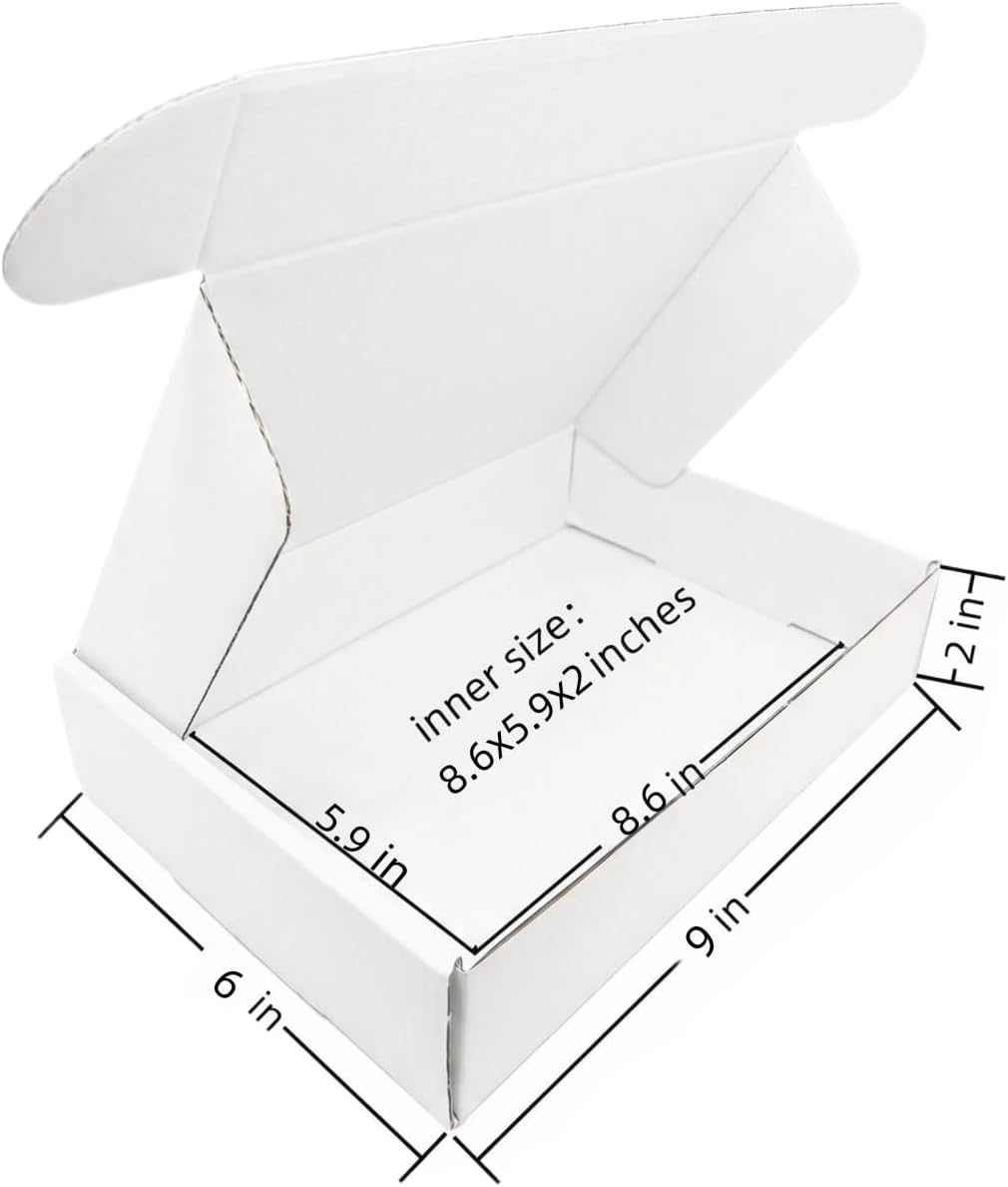 9x6x2 Inches White Corrugated Cardboard Shipping Boxes Set of 2