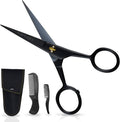 Mustache Scissors - 5-Inch, Black - Bevel-Edge Precision & Beard Trimming Scissors - Complete Kit with Mustache Comb