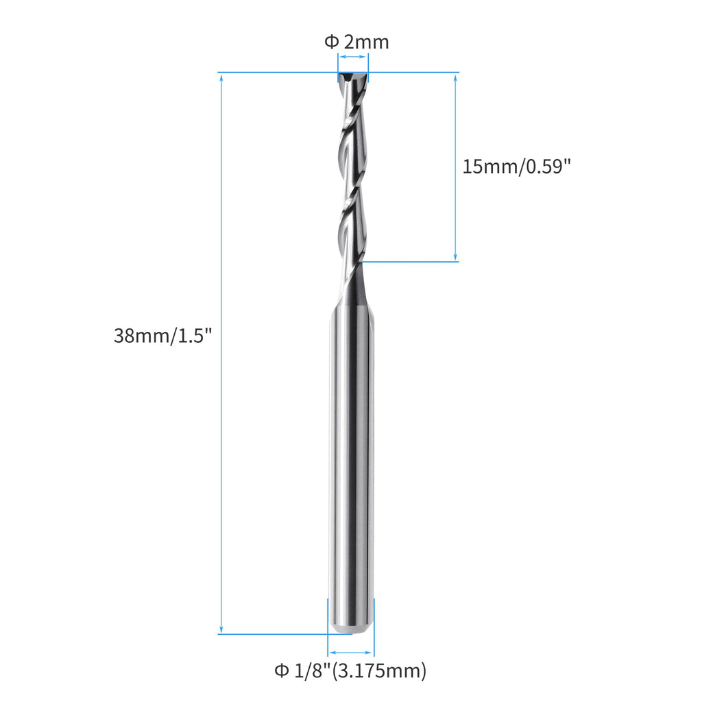 Skweawert 5 Pcs 2mm x 15mm Solid Carbide End Mill 1-1/2 Inch 2 Flute