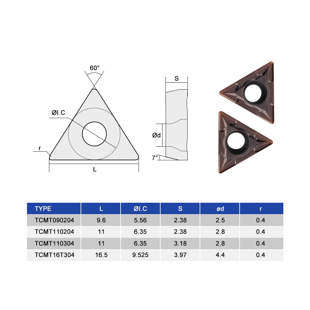 Carbide Turning Inserts TCMT110204 TCMT21.51 Carbide Inserts Tain Coated TCMT Insert for Lathe Turning Tool Holder Boring Bar, 5 Pieces