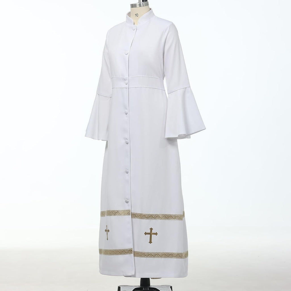 Church Clergy Dress Choir Robe for Women Flared Sleeves Button Mass Vestments