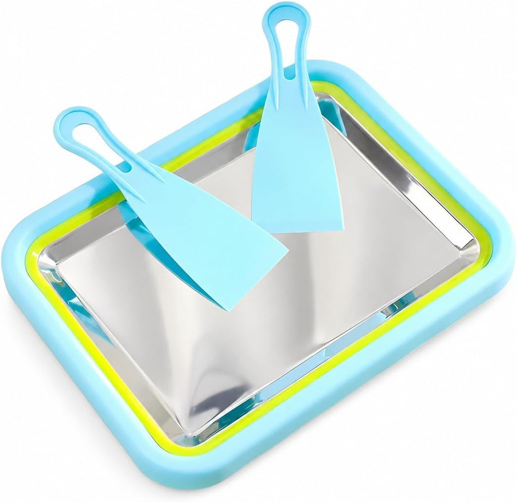 Rolled Ice Cream Maker Kit, Stainless Steel Freezing Pan with 2 Spatulas, No Electricity Required