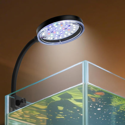 Clip On Aquarium Light 8W LED Fish Tank Light with Full Spectrum & Dimmable Brightness Timing USB Moving Aquarium
