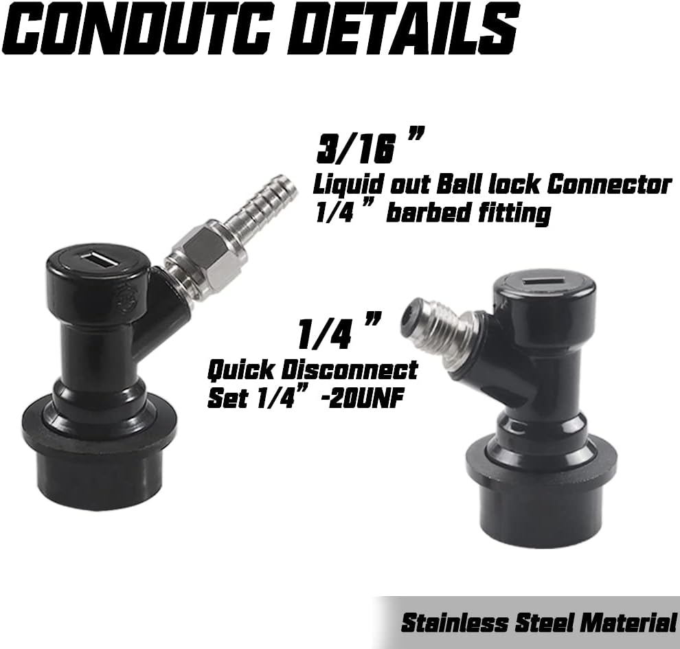 Corny Keg Quick Disconnect CO2 Ball Lock with Swivel Nut and Worm Clamps for Cornelius Keg Home Brewing