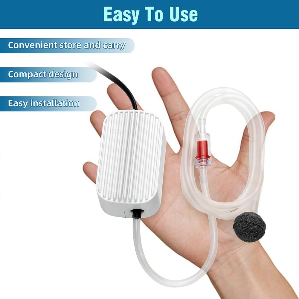 Quiet Aquarium Air Pump 3W Fish Tank Oxygen Aerator Pump with Air Stone Airline Tubing Check Valve Aquarium Bubbler