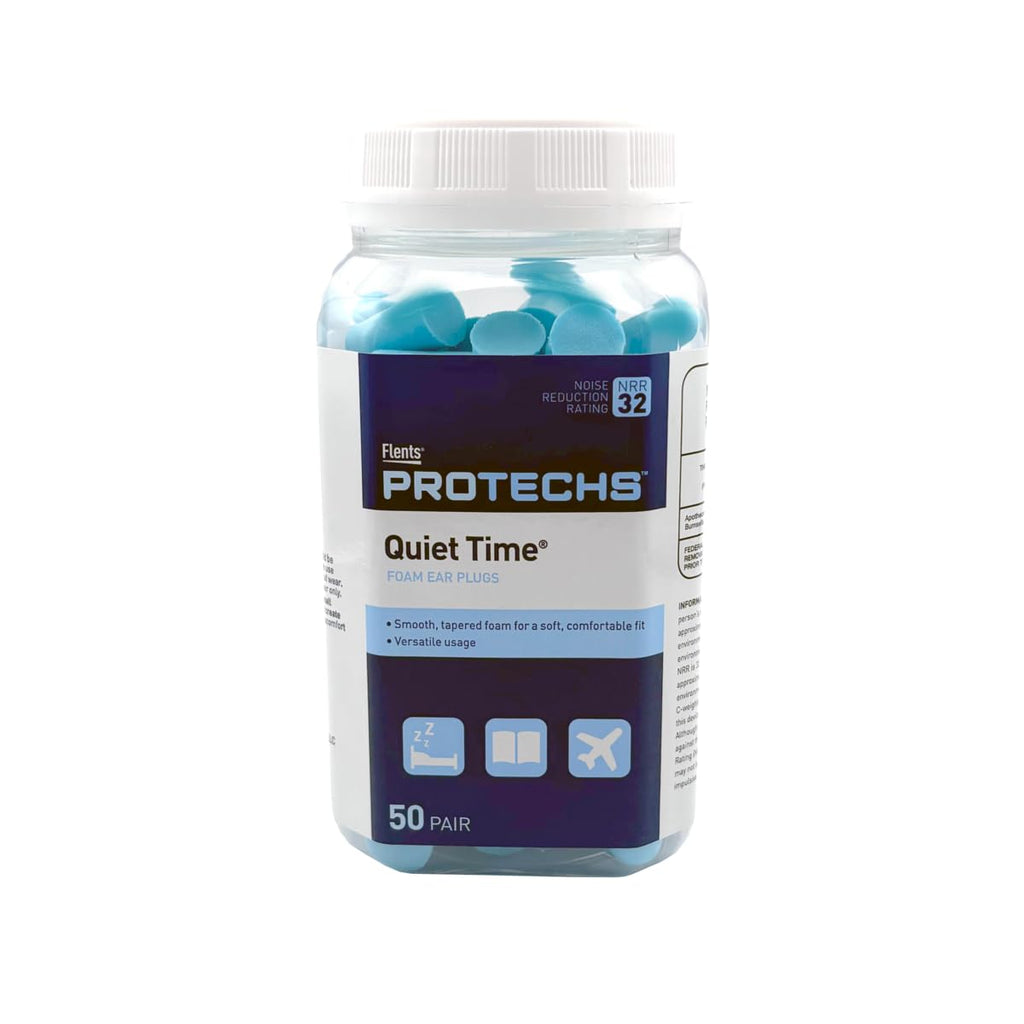 Protechs Quiet Time Foam Ear Plugs, NRR 32, 50 Pair, Blue