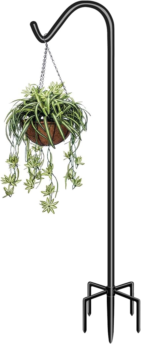92 Inch Tall Shepherd Hooks with 5-Forked Base, Adjustable Heavy Duty Bird Feeder Pole Stand Hanger for Outdoor