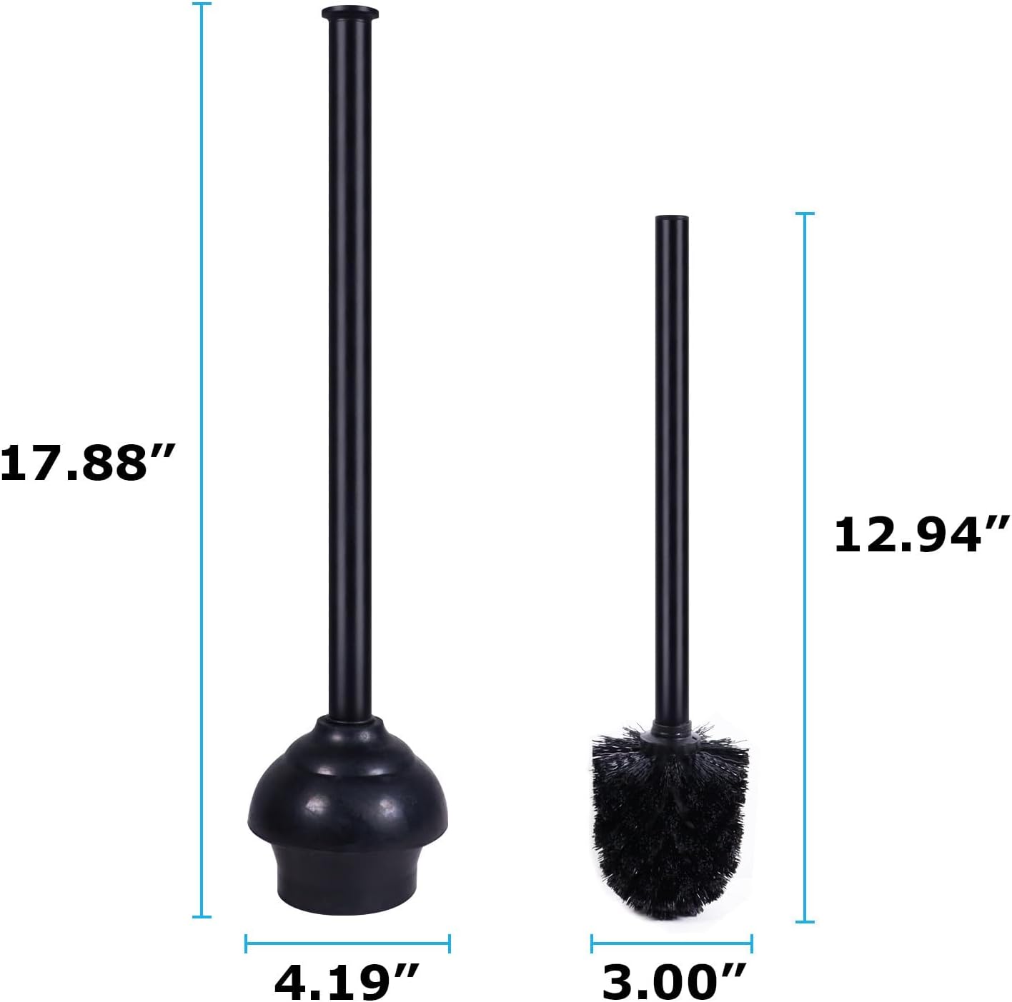 Toilet Brush and Plunger Set with Holder, Sleek Minimalist Modern Black Bathroom Accessories Toilet Plunger and