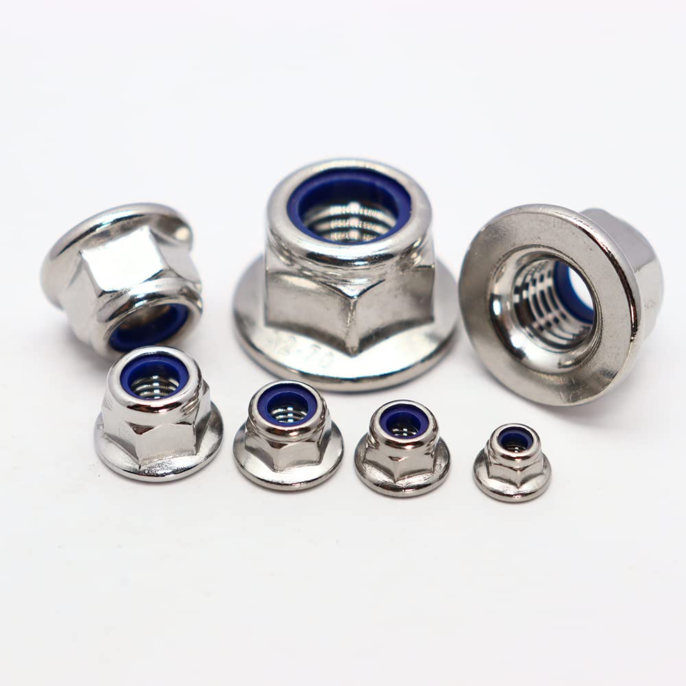 M10x1.5mm DIN6926 Flange Nylon Lock Nuts 12 Pack 304 Stainless Steel Hex Locknuts Full Thread for Industrial Construction Fasteners