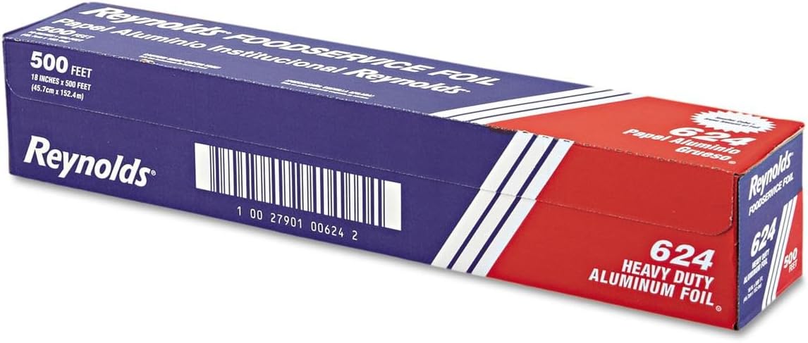 624 Heavy Duty Aluminum Foil Roll, 18" Width x 500' Length, Silver, 1-Roll Per Case