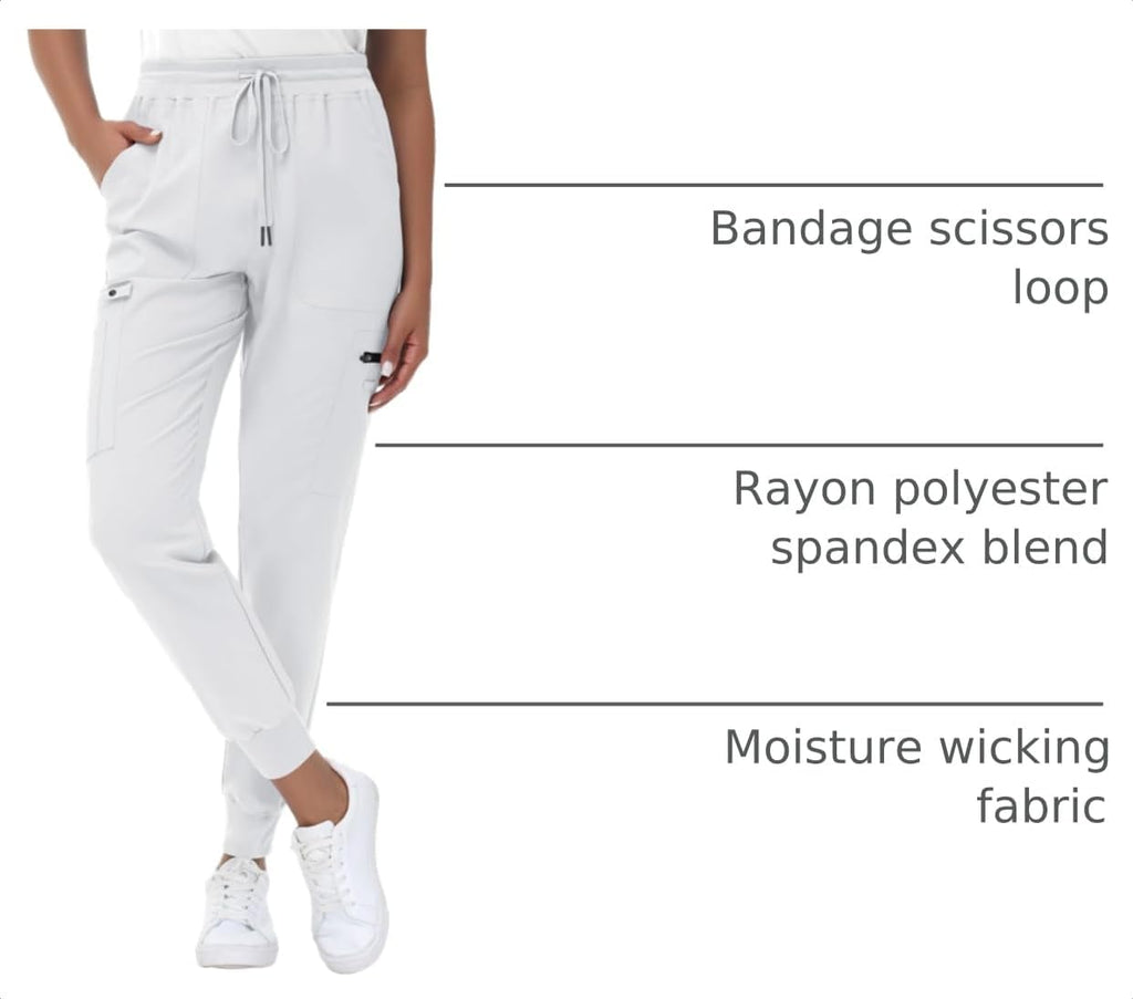 High Waisted Jogger Style Scrub Pants Petite White
