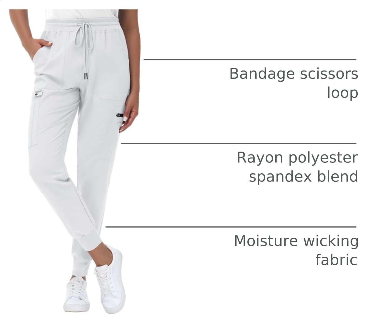 High Waisted Jogger Style Scrub Pants Petite White