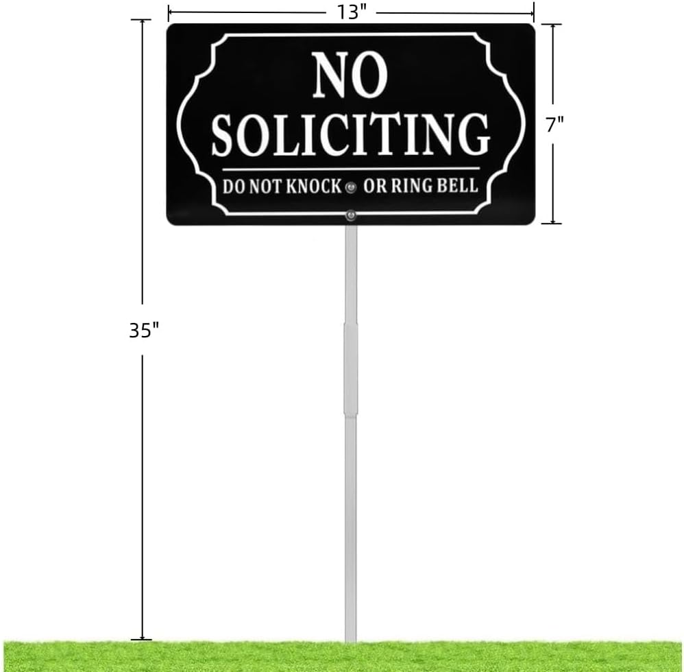 No Soliciting Sign for House with Metal Stake, 7 x 13 Inch/35 Inch High, Do Not Knock or Ring Bell, Aluminum Yard
