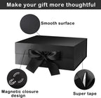 Black Gift Box with Ribbon 10.2x9x3.74 in, Foldable Magnetic Gift Boxes for Wrapping Gifts, Bridesmaid Groomsman