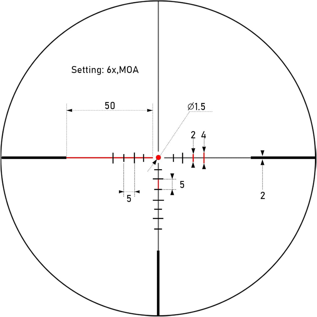 1.2-6x24 Rifle Scope,MOA Reticle,Clear Green-Coated Lens,Tactical Compact LPVO, R/G Dual-Color with 5 Levels