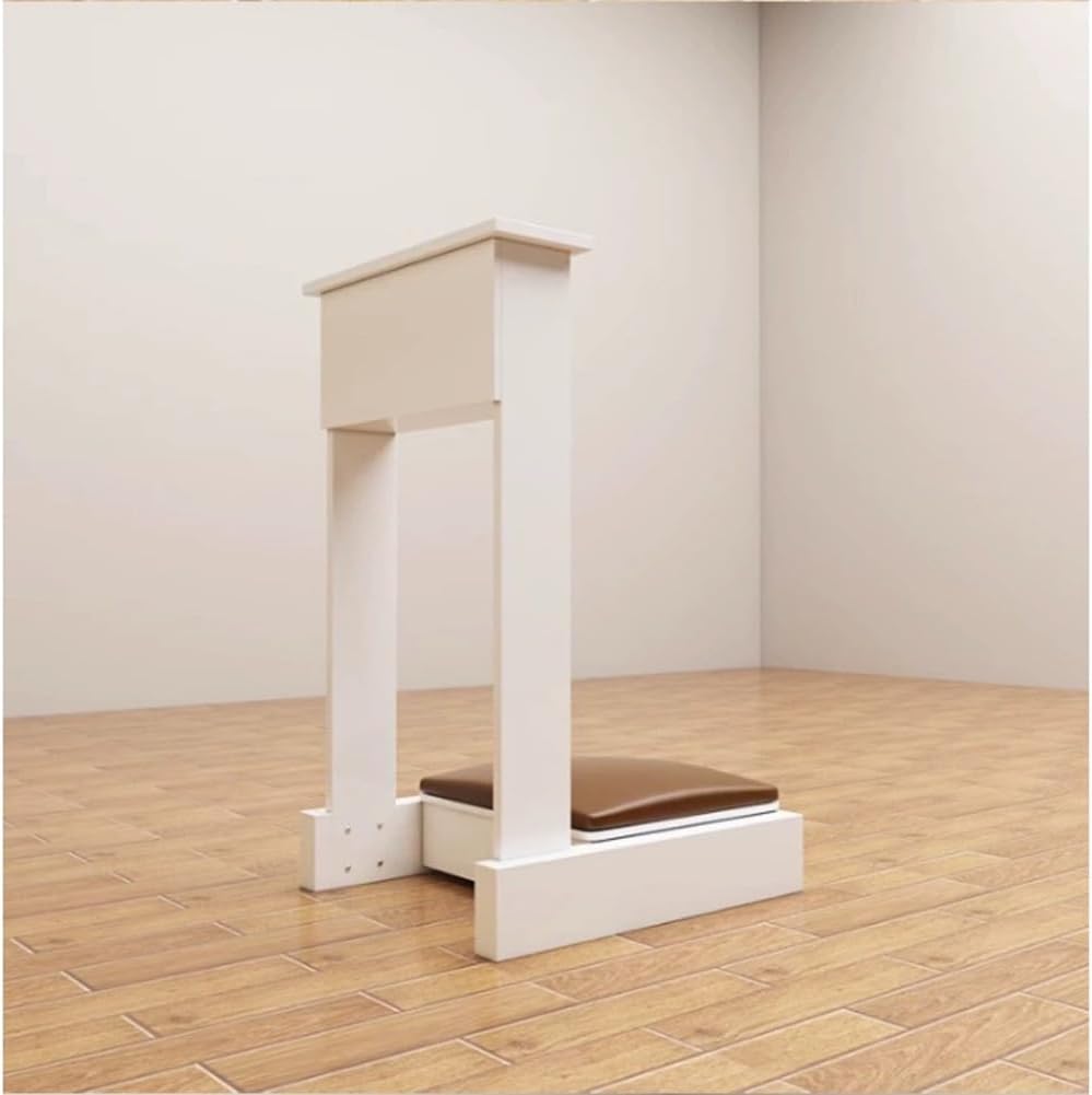 Padded Kneeler with Book Shelf, Church Pulpit Kneeling Chair (White)