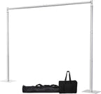 Pipe and Drape Backdrop Stand, 10x10ft Heavy Duty Backdrop Stand with Metal Base, Adjustable Height & Width, Silver