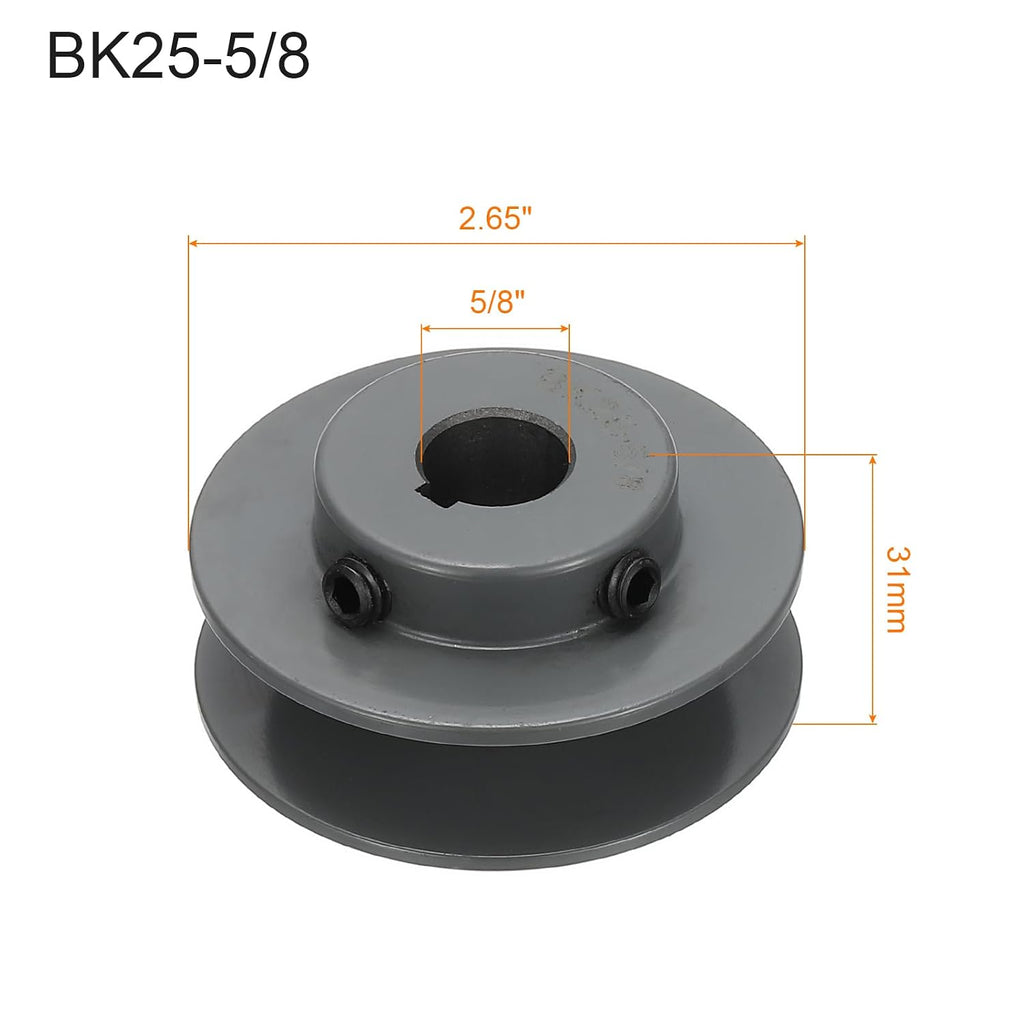 uxcell BK25-5/8 V-Belt Sheave 5/8"Bore x 2.65"OD Single Groove Web Sheave Bored-to-Size Sheave, Cast Iron, Belt Section for 3L or B Belt