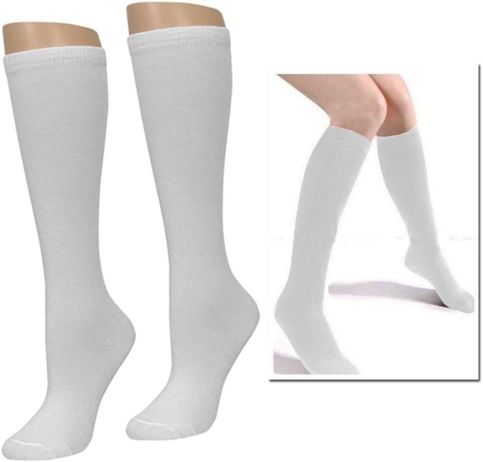 12 Pairs Knee High Uniform School Soccer Socks Womens Girl White Size 6-8 LG Lot 12 Pairs Knee High Socks for Women